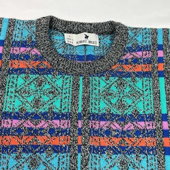 Vtg Robert Bruce Mens Grandpa Sweater Sz Large 80s Bright Alpine USA B6 - Picture 5 of 7